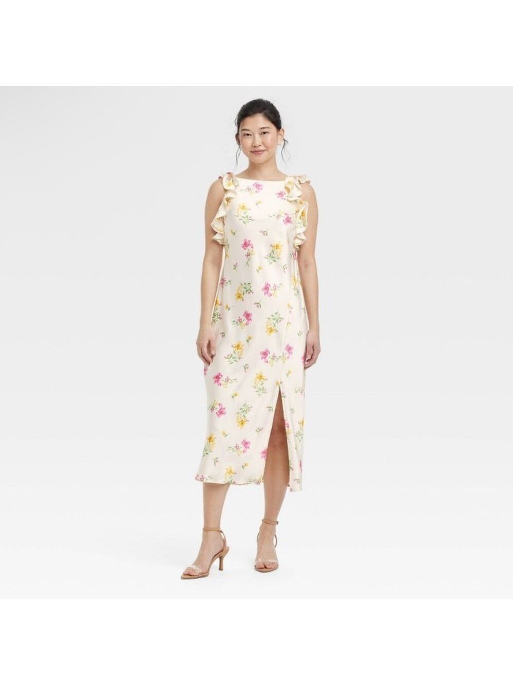 NWT A New Day Cream Floral Midi Dress with Ruffle Sleeves